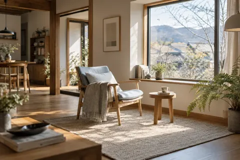 窓のそばの椅子と植物の提案イメージ